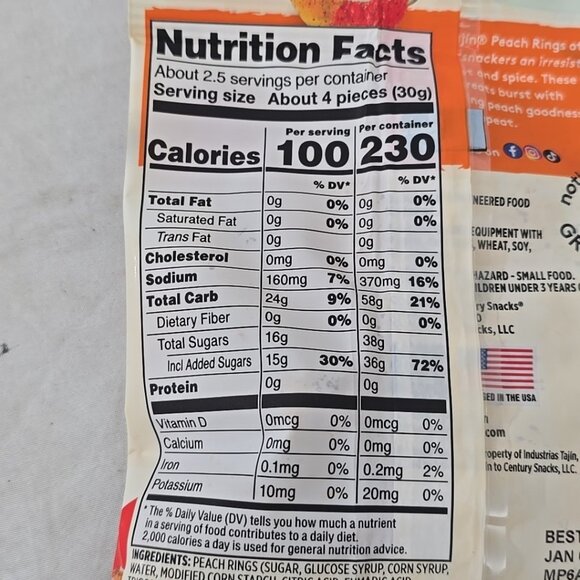 3-PACK SNAK CLUB Tajin CHILI & LIME PEACH Rings Snack Size Bags 2.5 Oz - Picture 4 of 5